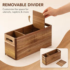 Acacia Wood Silverware Caddy, 4-Compartment Countertop Organizer - Image 2