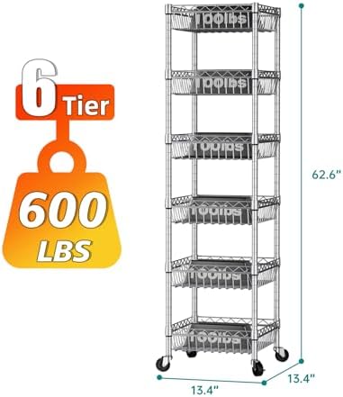 SINGAYE 6 Tier Shelf Wire Shelving Adjustable Storage Shelves Basket Rack - Image 3