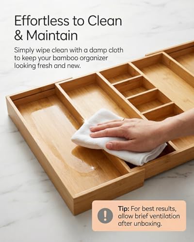 Expandable Bamboo Silverware Drawer Organizer, 5-7 Compartments - Image 5