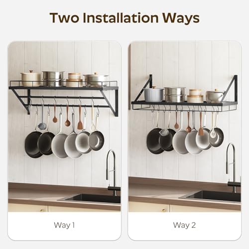 YATINEY Pot Rack, 30 Inch Wall Mounted Pot Rack, Kitchen Pot and Pan Organizer with 2 Tier Hanging Rails, 12 S-Hooks, Space Saving, for Kitchen Cookware Organizer, Black PR02BK - Image 5