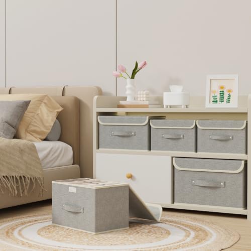 Foldable Fabric Storage Cubes with Lids,Grey 15x9.8x9.8in,5 Pack - Image 3