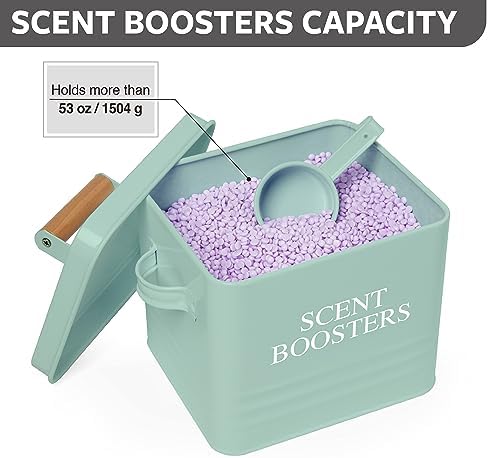 Calindiana Modern Farmhouse Metal Laundry Scent Booster Beads Dispenser Container with Scoop for Laundry Room Decor and Accessories and Space Saving Laundry Room Organization and Storage, Mint - Image 4