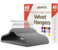 Gray Velvet Hangers 60 Pack – 360° Swivel Hook, Non-Slip and Space Saving Hangers, Heavy-Duty 11 lbs Weight Capacity - Smooth Velvet Finish for Crease-Free Clothes and Effortless Closet Organization by Campior