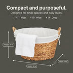 Household Essentials Round Wicker Laundry Basket with Handles, Whimsical Water Hyacinth Basket, Supportive Metal Frame, Removable Polyester Liner, Handwoven, Well-Structured and Versatile, Natural - Image 2