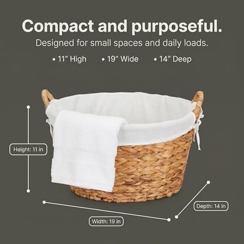 Household Essentials Round Wicker Laundry Basket with Handles, Whimsical Water Hyacinth Basket, Supportive Metal Frame, Removable Polyester Liner, Handwoven, Well-Structured and Versatile, Natural - Image 2