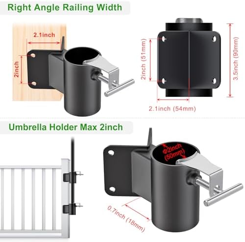 Deck Railing Umbrella Holder, Corner Mount Stand for 1-2" Poles - Image 2