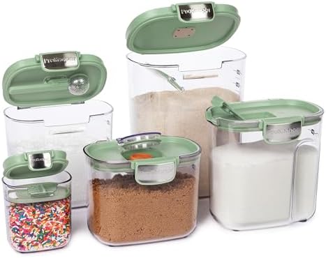 ProKeeper+ Airtight Food Storage Container Set – Clear Plastic Flour and Sugar Canister Set with Magnetic Accessories for Kitchen Organization (Pistachio, 9-Piece) - Image 2