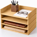 Yeaqee 4 Pcs Stackable Organizer Tray Wood Desk Organizer, Light Wood Color by Yeaqee