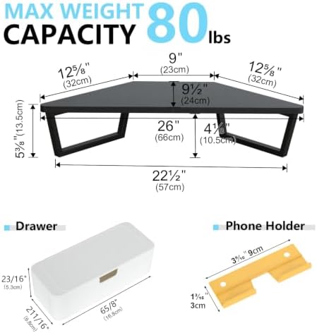 TEAMIX Corner Monitor Stand with Drawer and Phone Holder, 26x12.6x5.3in - Image 5