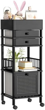 Amazer Bamboo Makeup Organizer Cart with 3 Drawers, Floor Skin Care Storage for Bathroom Bedroom, Rolling Vanity Organizer Cart for Cosmetic, Nail Polish, Perfume and Hair Tools, Black by Amazer