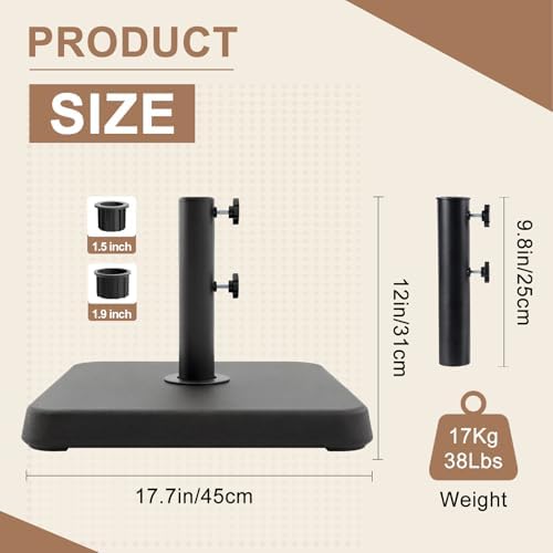 T&Jero 38 lb Square Heavy Duty Patio Market Table Umbrella Base Stand Weight Pre-Filled for Outdoor, Black - Image 3