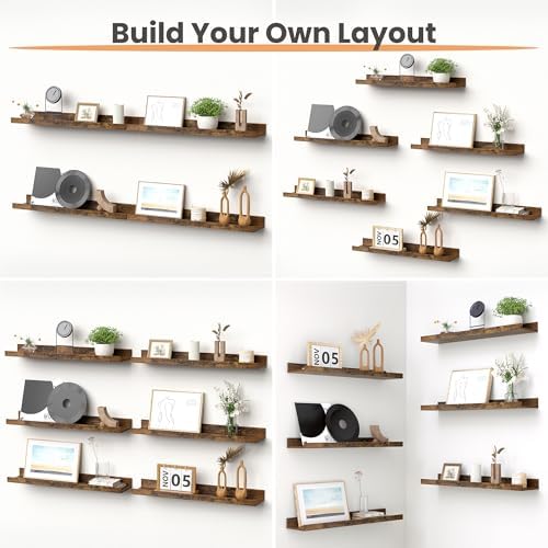 upsimples Floating Shelves for Wall Decor and Storage, Brown, 6Pcs 23.6'' - Image 4