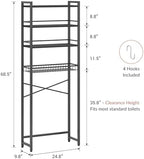 Over The Toilet Storage Shelf, 4-Tier Bathroom Organizer with Basket & Hooks, Sturdy Space Saver for Small Bathrooms, Black - Image 2