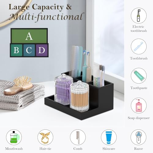 Cotton Swab Holder with Lid, Toothbrush Holder for Bathroom with 2PCS Qtip Holder Dispenser, - Image 6