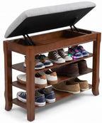 Solid Wood Shoe Rack Bench with Storage, Flip-Top Soft-Close Lid, 23.6" by Drogenble