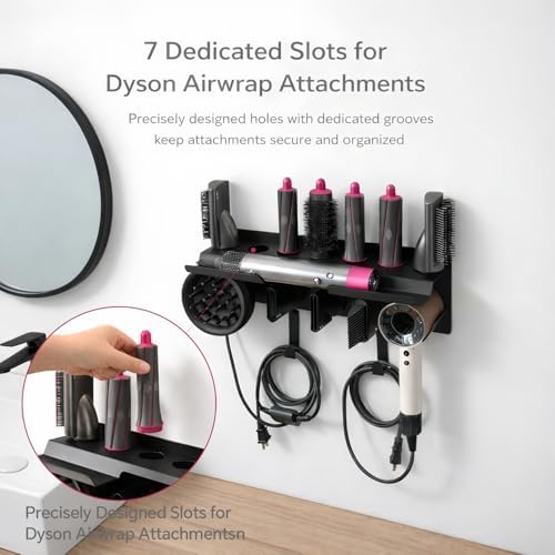 Dyson Airwrap Holder Wall Mount, 2in1 Dyson Airwrap Organizer and Dyson Hair Dryer Holder, Dyson Hair Dryer Stand Compatible with Dyson Airwrap Styler & Supersonic Nural Black BANJEKT - Image 5
