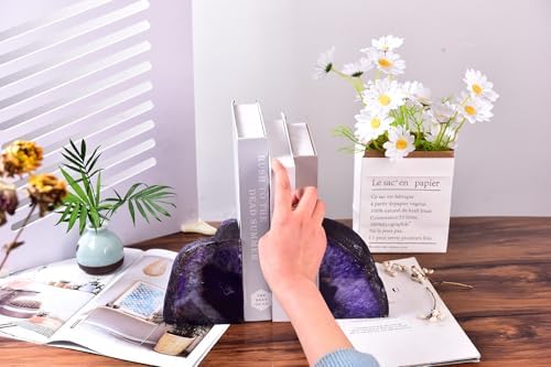 AMOYSTONE Purple Agate Bookends Durable Crystal Book Ends for Study Shelves - Image 6