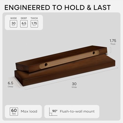 Homeforia 30 Inch Floating Shelves, High-End Solid Pine Wood, Set of 2 - Image 2