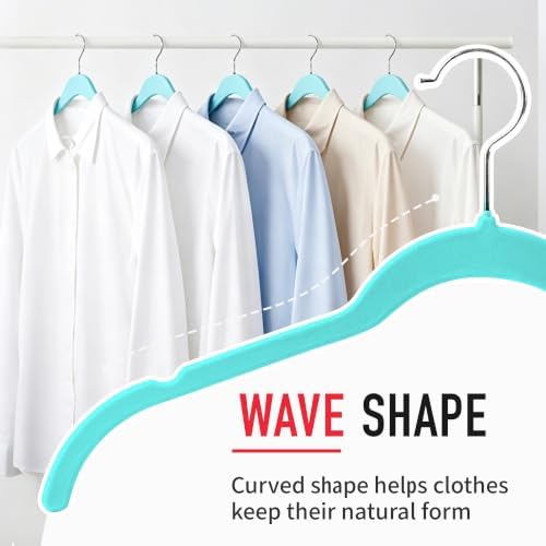 Sishynio Velvet Hangers 50 Pack, Non-Slip Slim Felt Clothes Hangers Aqua - Image 2
