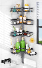 HAMITOR Shower Caddy Tension Pole: 4-Tier Corner Bathroom Organizer with Soap Holder - No-Drill Adjustable Storage Rack - 47-123 Inch Rustproof Space Saving Gray by HAMITOR