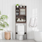 SUPER DEAL Over The Toilet Bathroom Storage Cabinet Freestanding Wooden Bathroom Organizer with Adjustable Shelves and Glass Door, Brown - Image 7