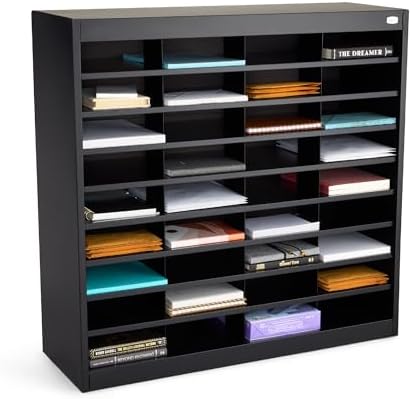 Safco E-Z Stor Literature Organizer, 36 Compartments, Office and Classroom Commercial Grade Steel Mailbox Mail Sorter, Heavy Duty Construction, Black by SafcoProducts