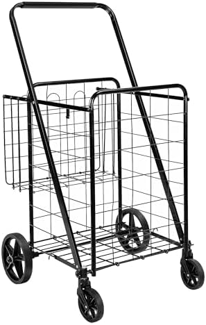 Amazon Basics Foldable Collapsible Shopping Utility Cart with 360-Degree Wheels, Multi-Functional for Sports, Easy Assembly, X-Large, Black by AmazonBasics