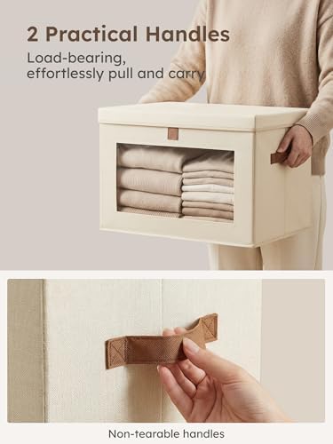Homsorout Large Closet Storage Organizer - Clothes Storage Bins with Handles & Window, Collapsible Decorative Boxes with Lids, Fabric Containers for Living Room, Dorm, 2 Pack, Beige - Image 3