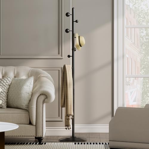 Coat rack freestanding,Coat tree freestanding heavy duty with 7 ball hooks,Coat hanger stand with metal base for entryway hallway bedroom - Image 2