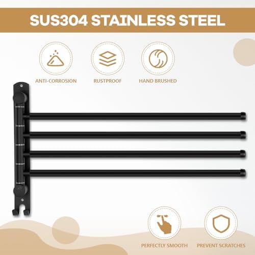Teenyyou 20.4" Swivel Towel Rack 4 Arms 304 Stainless Steel Black - Image 3