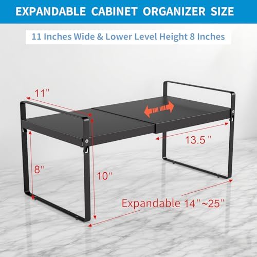 Expandable Cabinet Shelf Organizer, 11 Inch Deep, Black, 2 Pack - Image 2