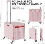 MACOPRO Folding Utility Cart Portable Rolling Crate Handcart Shopping Trolley Collapsible Tool Box, with Lid, Basket on 4 Rotate Wheels, for Grocery, Shopping, Office, Teacher (Pink) - Image 4