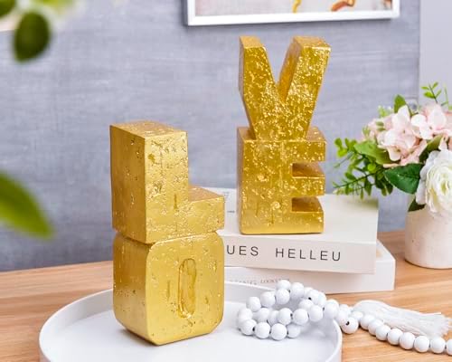 Book Ends Decorative Love Design,Modern Heavy Duty Gold Bookends for Shelve - Image 6