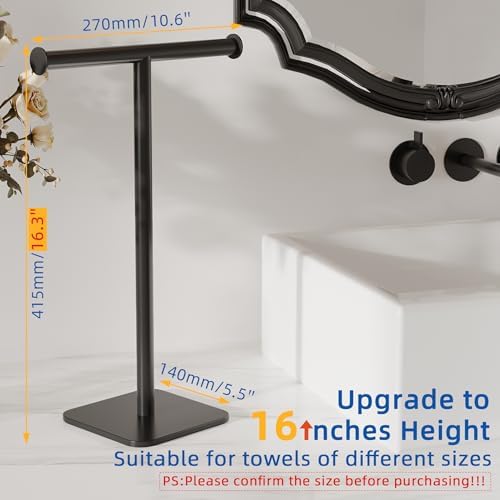RUACQ T-Shape Hand Towel Holder Stand, 16inch, Matte Black - Image 2