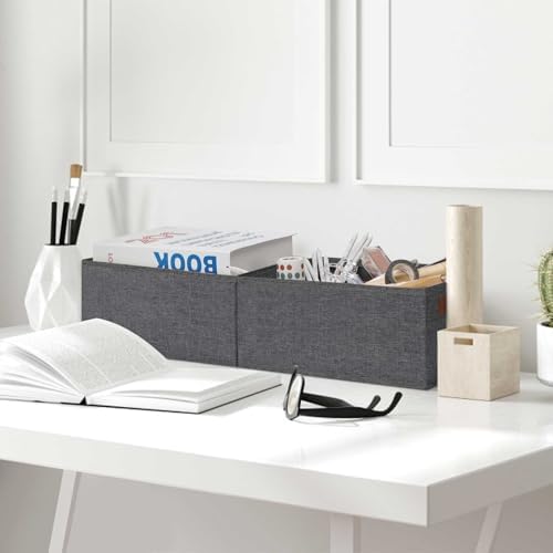 GhvyenntteS Small Fabric Storage Bins 6 Pack, 11.8" x 7.87" x 5.11" Storage Basket with Leather Handles, Closet Storage Bins for Shelves, Storage Baskets for Shelves, DVD Storage (Grey) - Image 7