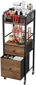 HapiRm Rolling Makeup Cart Organizer - Floor Skincare Make Up Storage with 2 Non-woven Fabric Drawers, Vanity Organizer Cosmetic Display Cases Holder for Skin Care Perfume Nail Polish Brush Hair Tool by HapiRm