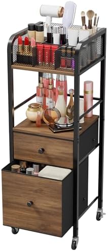 HapiRm Rolling Makeup Cart Organizer - Floor Skincare Make Up Storage with 2 Non-woven Fabric Drawers, Vanity Organizer Cosmetic Display Cases Holder for Skin Care Perfume Nail Polish Brush Hair Tool by HapiRm