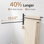 KES Extra Long 19.5" Swivel Towel Rack, Black Swing Arm Towel Bar 4-Arm, Swing Out Towel Rack for Bathroom Wall, Hand Towel Racks Wall Mounted 18/8 Stainless Steel Matte Black, A2103S4L50-BK - Image 2