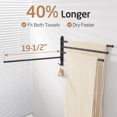 KES Extra Long 19.5" Swivel Towel Rack, Black Swing Arm Towel Bar 4-Arm, Swing Out Towel Rack for Bathroom Wall, Hand Towel Racks Wall Mounted 18/8 Stainless Steel Matte Black, A2103S4L50-BK - Image 2