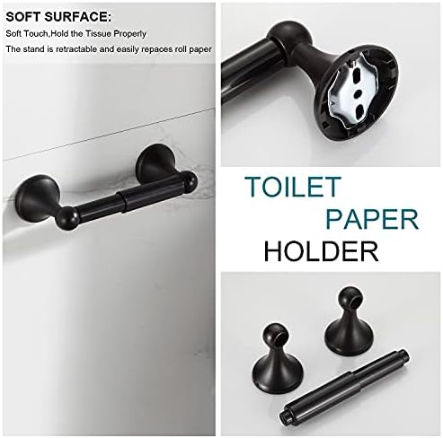 BGL Bathroom Hardware Set, Oil-Rubbed Bronze Adjustable Expandable Towel Bar 4-Piece ORB Bathroom Accessory Set Wall Mounted Robe Hook Toilet Paper Holder Towel Ring Towel Bar - Image 5