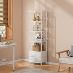 Furnulem 5-Tier Corner Shelf,Tall Narrow Bookshelf with Drawers,White - Image 2