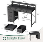 Huuger Gaming Desk with 6 Drawers, Computer Desk with LED Lights Power Outlets and Type-C, 39 Inch Office Desk with Storage, Monitor Stand, Writing Desk Work Desk Home Office, Bedroom, Black, 1CD100B - Image 3