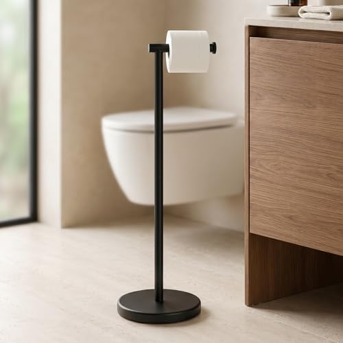 KES 26" H Black Toilet Paper Holder Stand with Weighted Base by KES