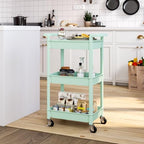 Steehoom 3-Tier Utility Rolling Cart with Cover Top Board, Mobile Utility Cart with Lockable Casters Multi-Functional Storage Trolley for Office, Bathroom, Kitchen, Garden, Laundry Room (Green) - Image 5