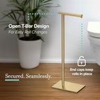 Gatco 1431B Freestanding Toilet Paper Holder Stand, Modern Bathroom Toilet Tissue Holder with Weighted Rectangle Base, Brushed Brass Finish, 22.25 Inch - Image 2