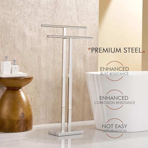 KOKOSIRI Floor Stand Towel Rack for Bathroom 2-Tier Free Standing Towel Holder with Heavy Marble Base Thicken Steady Design Polished Chrome Stainless Steel THS0005-CH - Image 6