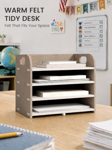 Fluxynara 4-Tier Felt File Organizer with Carry Handles, Natural Stone - Image 6
