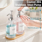 Kitchen Soap Dispenser Set of 2, 16.9 oz Glass, Silver Stainless Steel Pump - Image 4