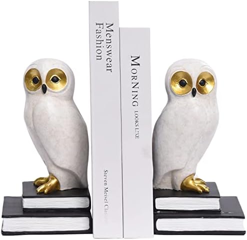 Book Ends for Shelves, Owl Decorative Bookends Bronze Bird Book Stopper Unique Kids Book Holders with Anti-Slip Base Luxurious Bookends for Kids Rooms Office Home Decor(White) by Kakizzy