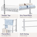 SWTYMIKI Over the Door Towel Racks for Bathroom - 5-Tier Wall Mounted Bathroom Towel Storage Organizer Holder with Metal Shelf, Sliver - Image 6